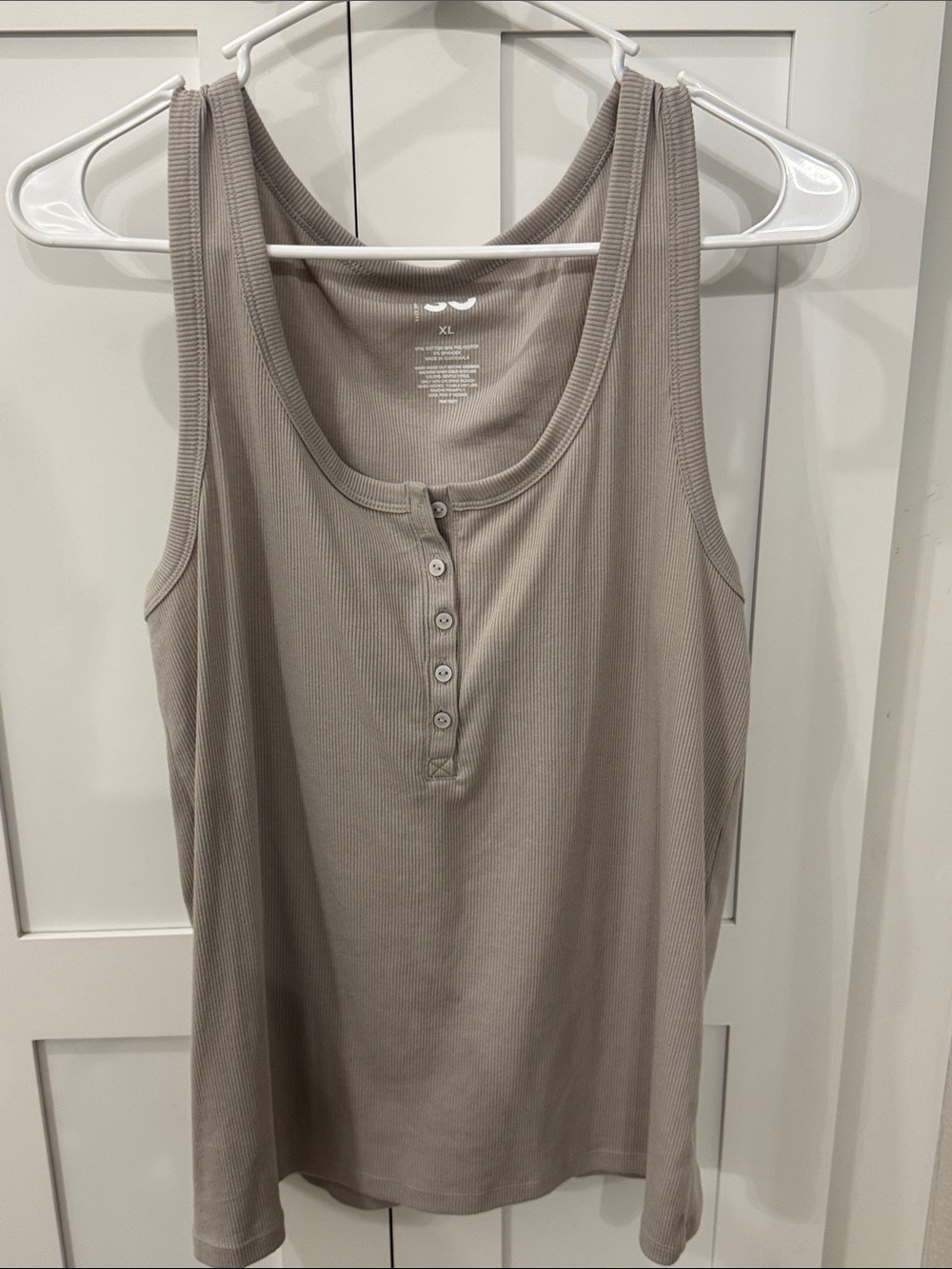 Women's (Size XL) Ribbed Henley Tank Top - Taupe